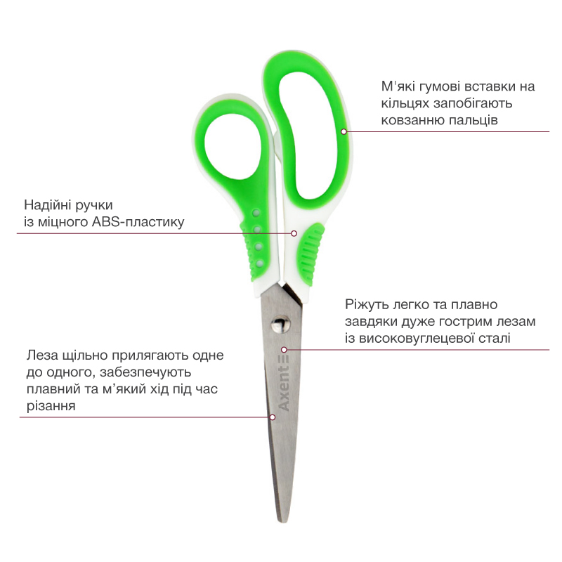 Ножиці Axent Shell 6304-09-A, 18 см, з прогумованими ручками, біло-салатові